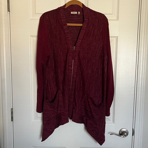 LOGO by Lori Goldstein Heathered Sharkbite Hem Cardigan - Picture 1 of 7